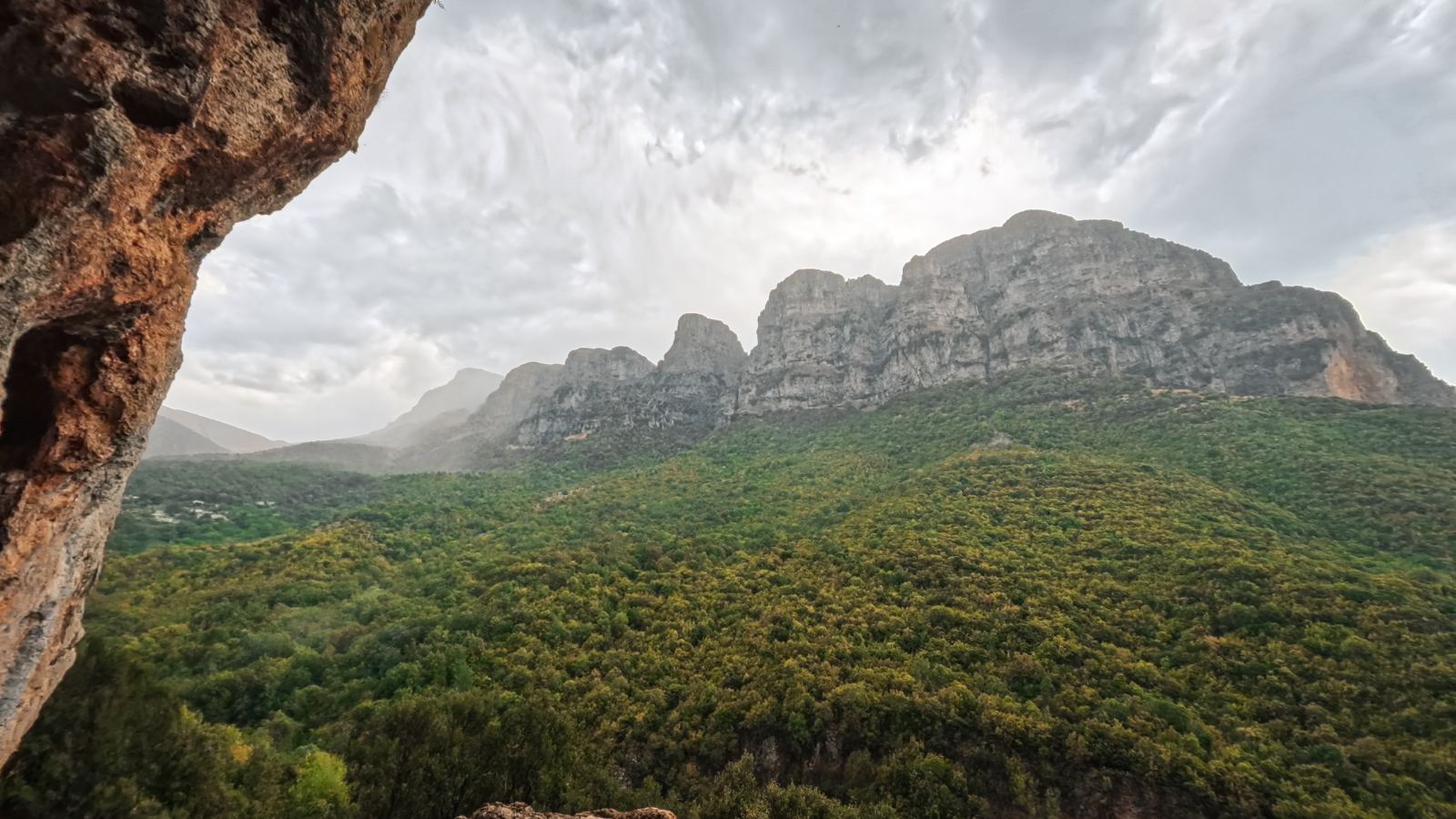 The Astraka Towers of the Tymfi mountain range as viewed from Pipistrello Cave