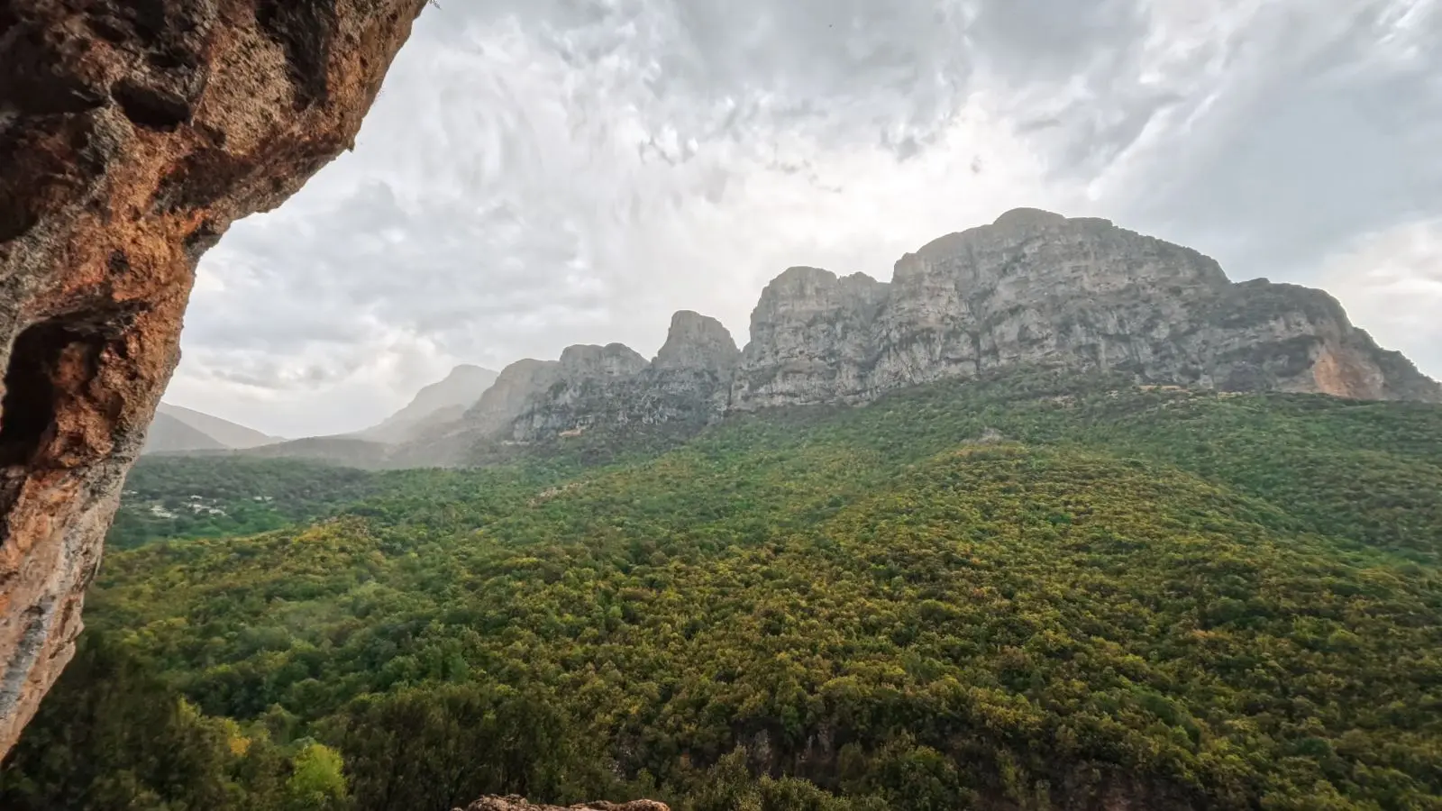 The Astraka Towers of the Tymfi mountain range as viewed from Pipistrello Cave